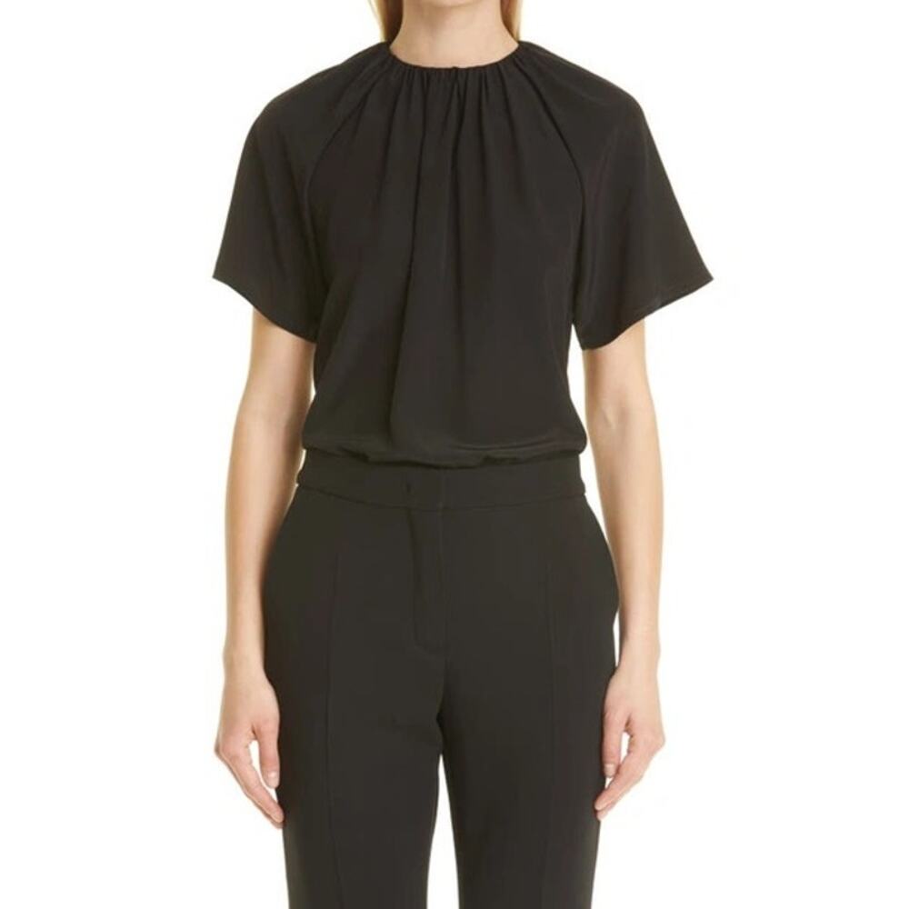 Max Mara‎ Spezie Black Gathered Neck Short Sleeve Jersey Top Size XS